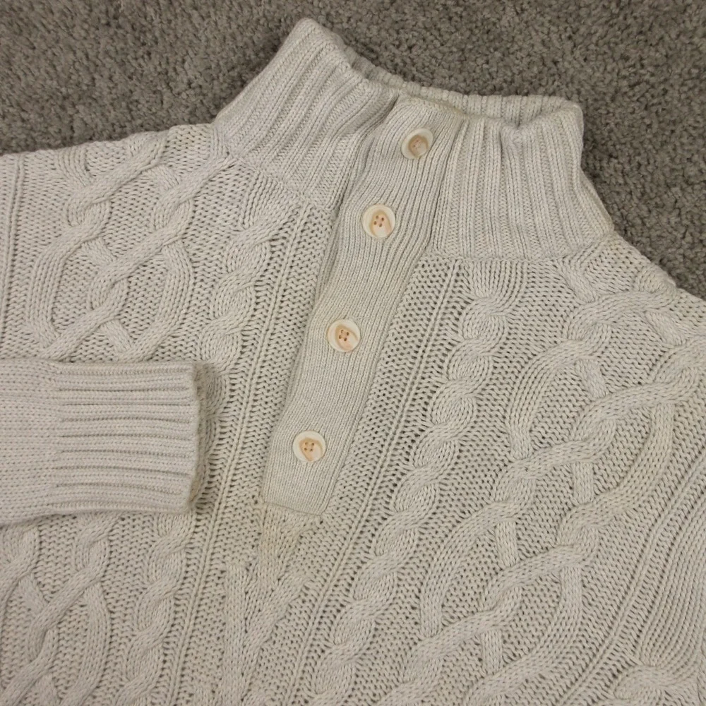 Banana Republic Sweater Mens XL Cream Cable Knit Fisherman 1/4 Button Mock Neck